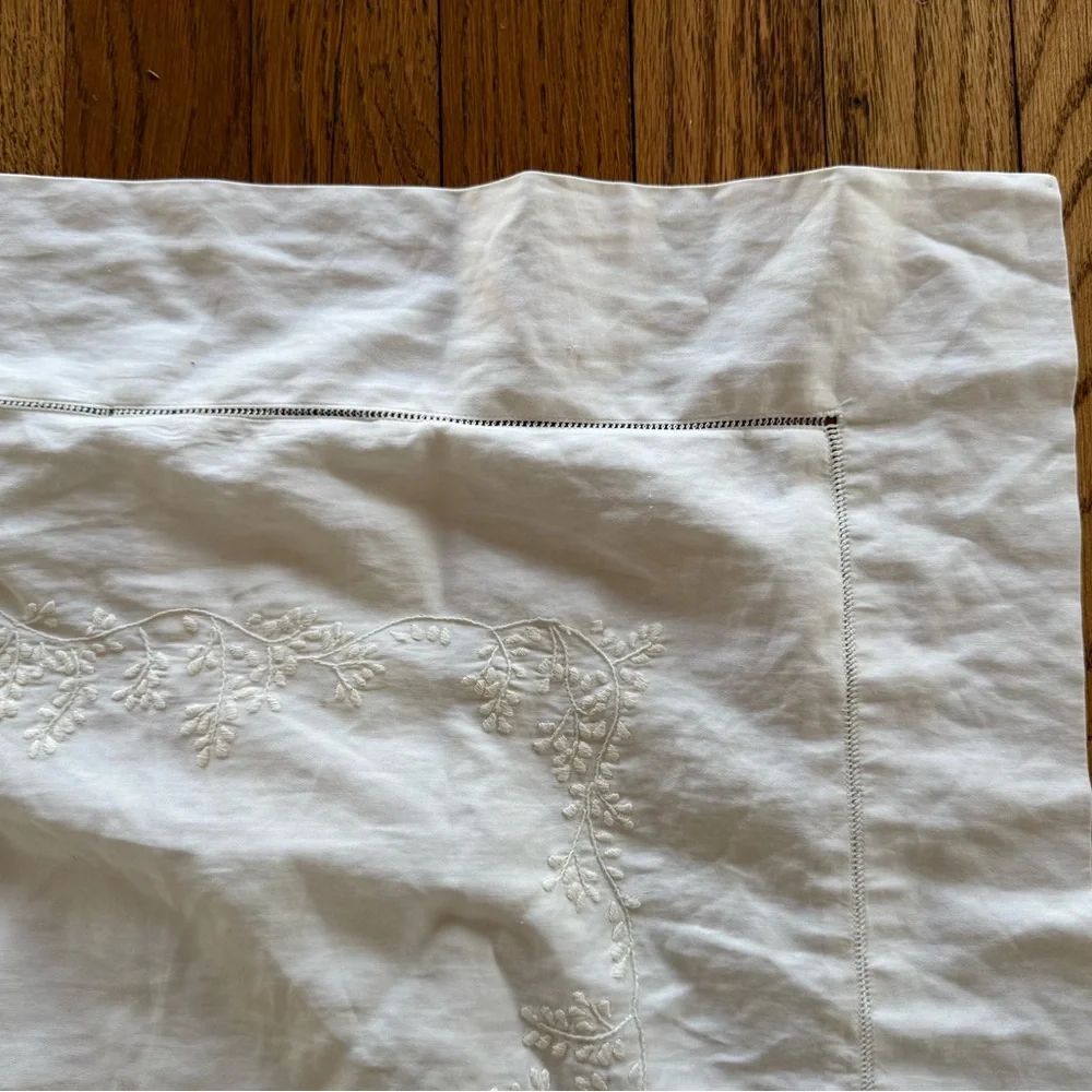 Sferra Euro Continental Sham 32x32 White Egyptian Cotton Hand Embroidered